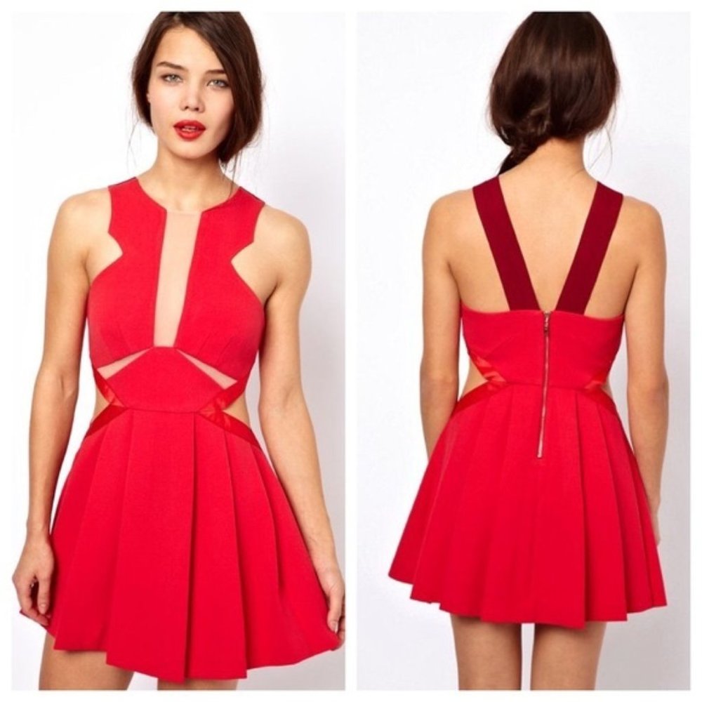 Three Floor Red "Look See" Cut Out Mini Dress